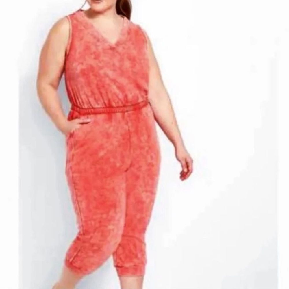 NWT Lane Bryant Livi Red Tie Dye‎ Jumpsuit Sleeveless Cropped Jogger Size 18/20